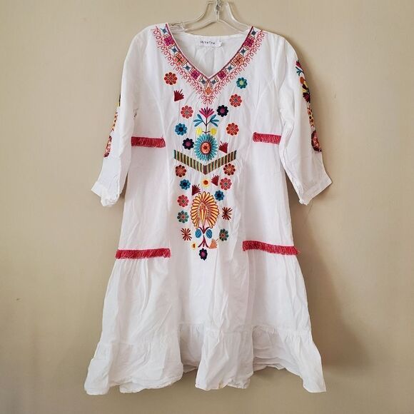 SHINEFLOW Women's Embroidered Mini Dress Bohemian Size Medium - Picture 2 of 7